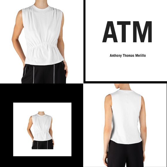 ATM Anthony Thomas Melillo White Cotton Gathered Tee Top Sz M - Picture 3 of 16